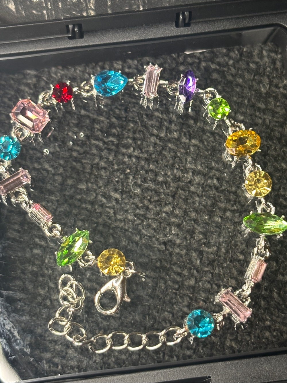 Multicolor Crystal Link Bracelet - Silver Tone